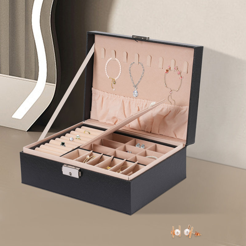 Latitude Run® Jewelry Box Double Layer Storage Velvet Cosmetics